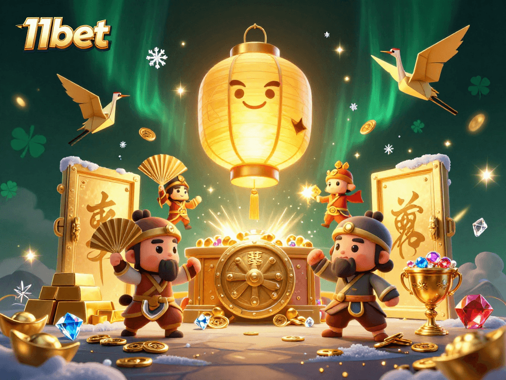 Experience the vibrancy of 11bet with golden treasures and captivating casino elements.