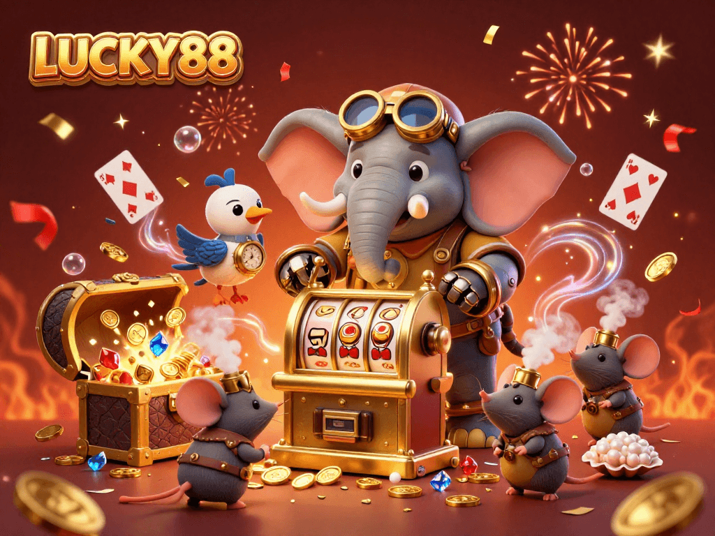 Experience thrilling wins at LUCKY88 with our engaging illustrations of steampunk themes and exciting game elements.