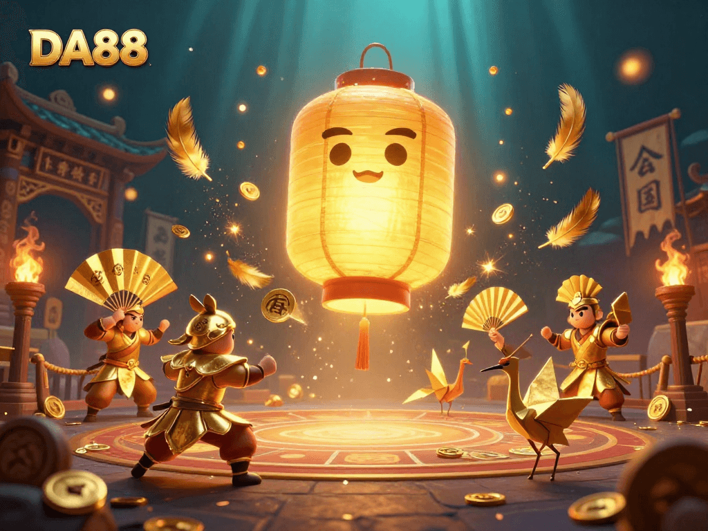 Experience thrilling gameplay with DA88's vibrant casino atmosphere featuring lucky symbols and dynamic characters.