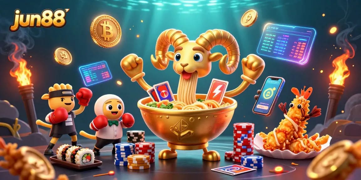 Experience thrilling wins at jun88 with vibrant 3D casino characters and neon crypto elements.