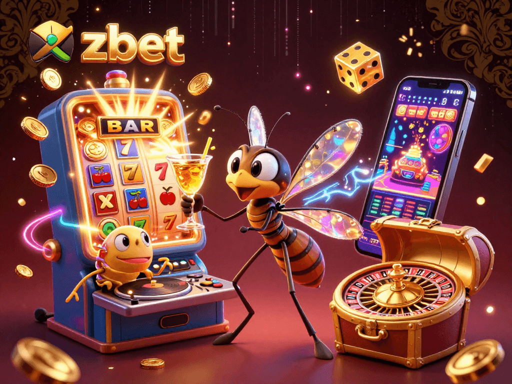 Engage with zbet's exciting features alongside vibrant casino characters and thrilling game elements.