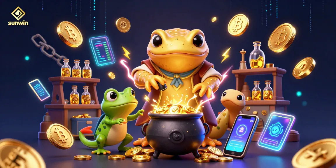 Engage with sunwin's thrilling adventures in a vibrant magical casino world with 3D illustrations of alchemical transformations.