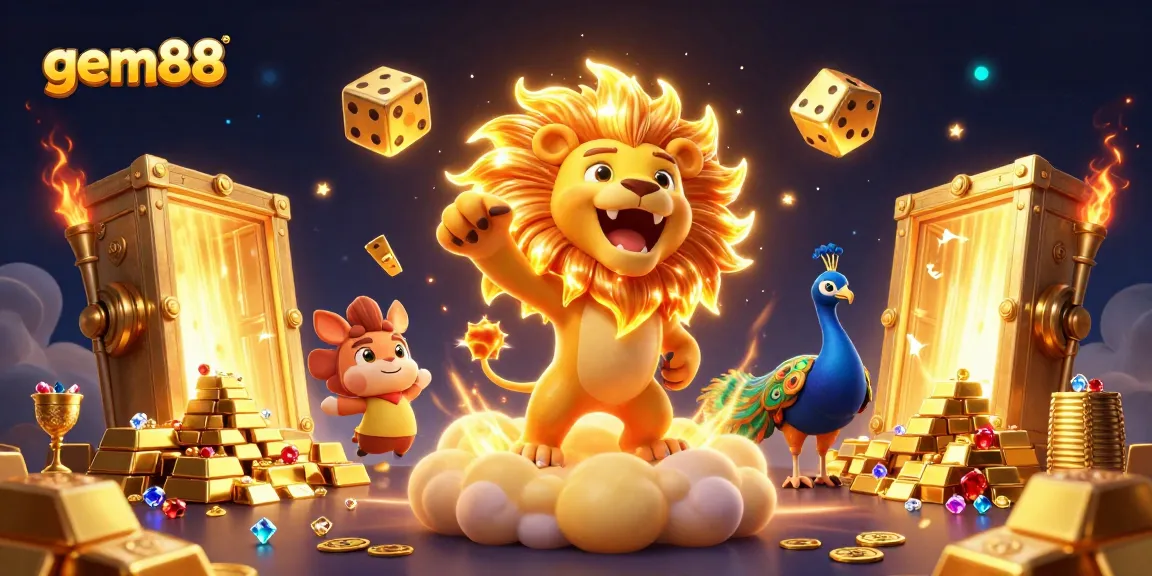 Experience thrilling wins at gem88 with vibrant casino elements in a dynamic 3D illustration.
