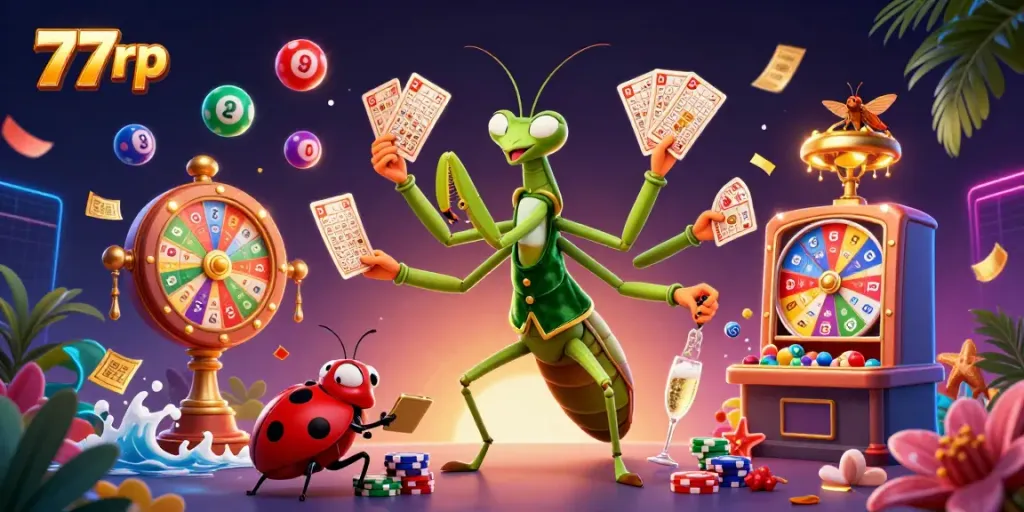 Join the action at 77rp with thrilling games as characters deal cards and pour champagne.