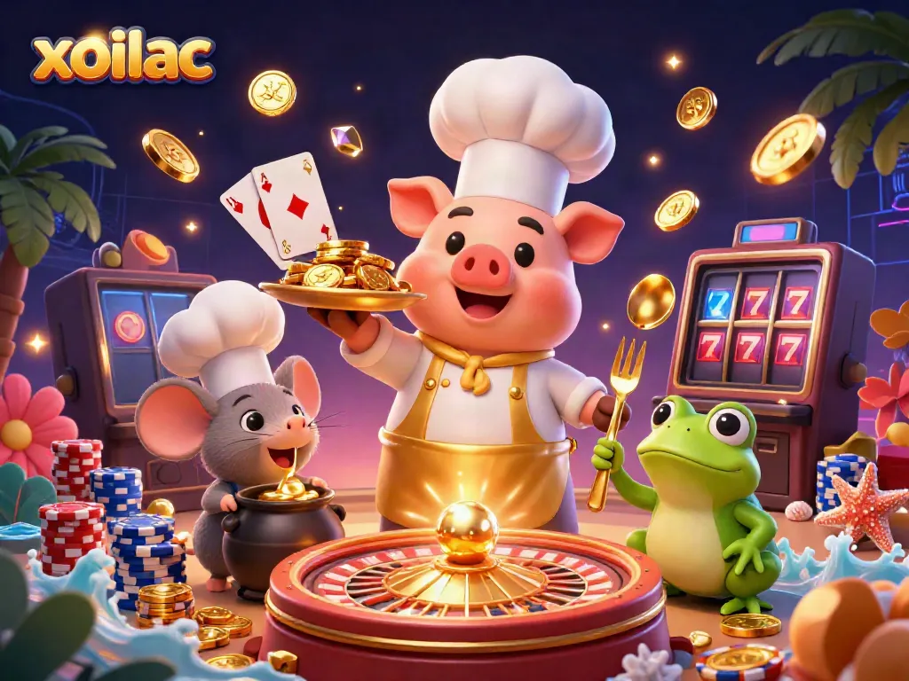 Join the fun with xoilac's lively gaming scene showcasing exciting prizes and animated characters.