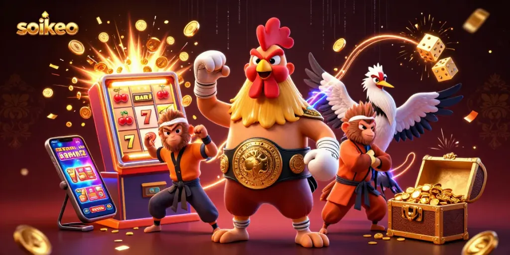 Engage in thrilling gameplay at Soikeo with fierce characters, slot machines, and casino excitement.