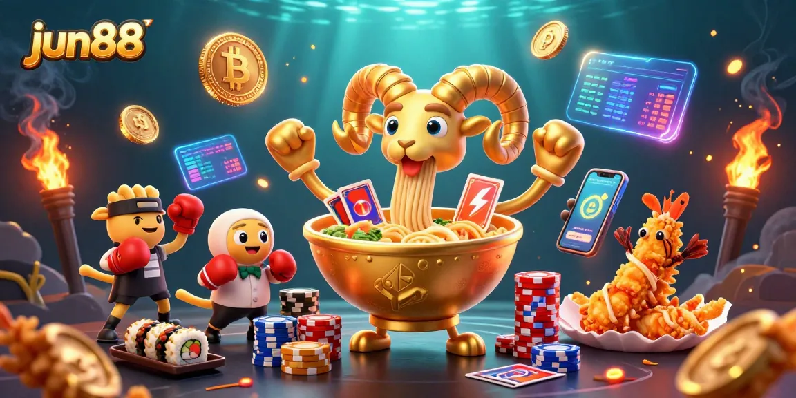 Experience thrilling wins at jun88 with vibrant 3D casino characters and neon crypto elements.