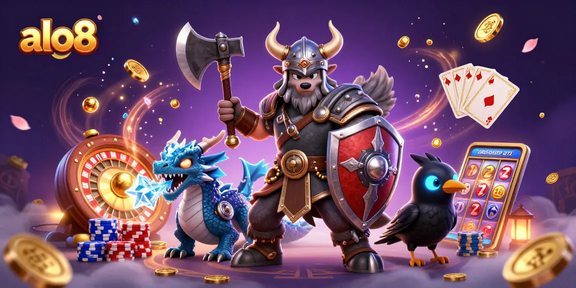 Experience the thrill of alo8's dynamic casino scene with vibrant characters and game elements.