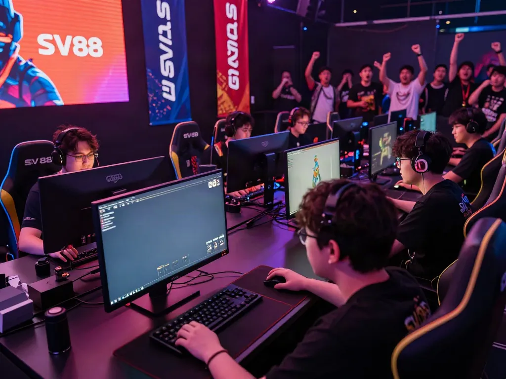 Exciting SV88 online gaming tournament scene in vibrant esports arena.