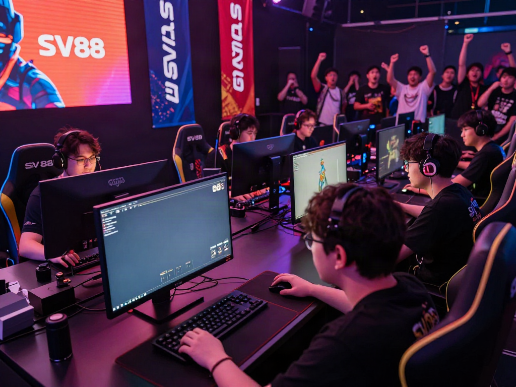 Exciting SV88 online gaming tournament scene in vibrant esports arena.