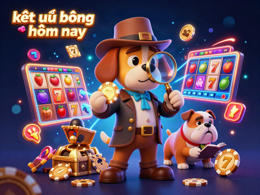 Engage with kết quả bóng đá hôm nay while exploring slots and casino elements in an animated scene.