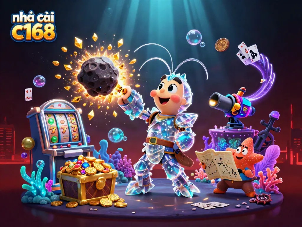 Engage with thrilling casino action featuring nhà cái c168 in a fantastical underwater scene filled with gems and slot elements.