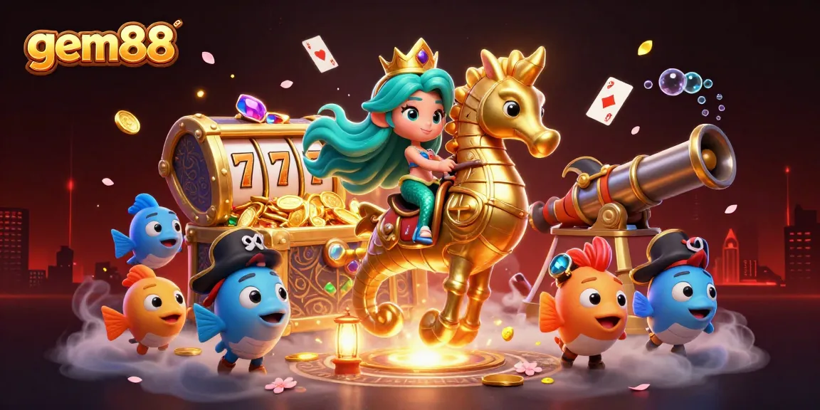 Experience gem88 in vibrant 3D as the mermaid princess embarks on an underwater casino adventure.