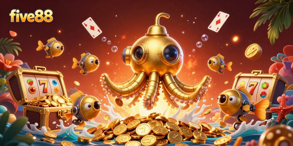 Experience thrilling action with five88 as the golden kraken emerges from treasure, surrounded by adventure.