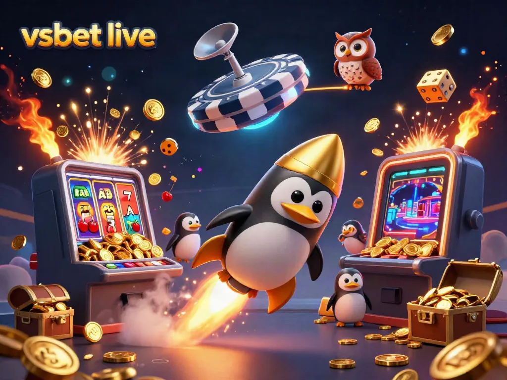 Experience thrilling gameplay with vsbet live as a golden penguin journeys to a casino station.
