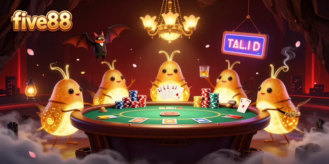 Experience vibrant five88 gaming action with glowworms illuminating a dynamic casino scene.