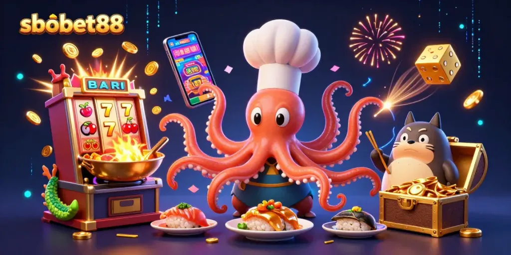 Rasakan keseruan taruhan dengan sbobet88 dalam ilustrasi kasino 3D penuh warna dan aksi.