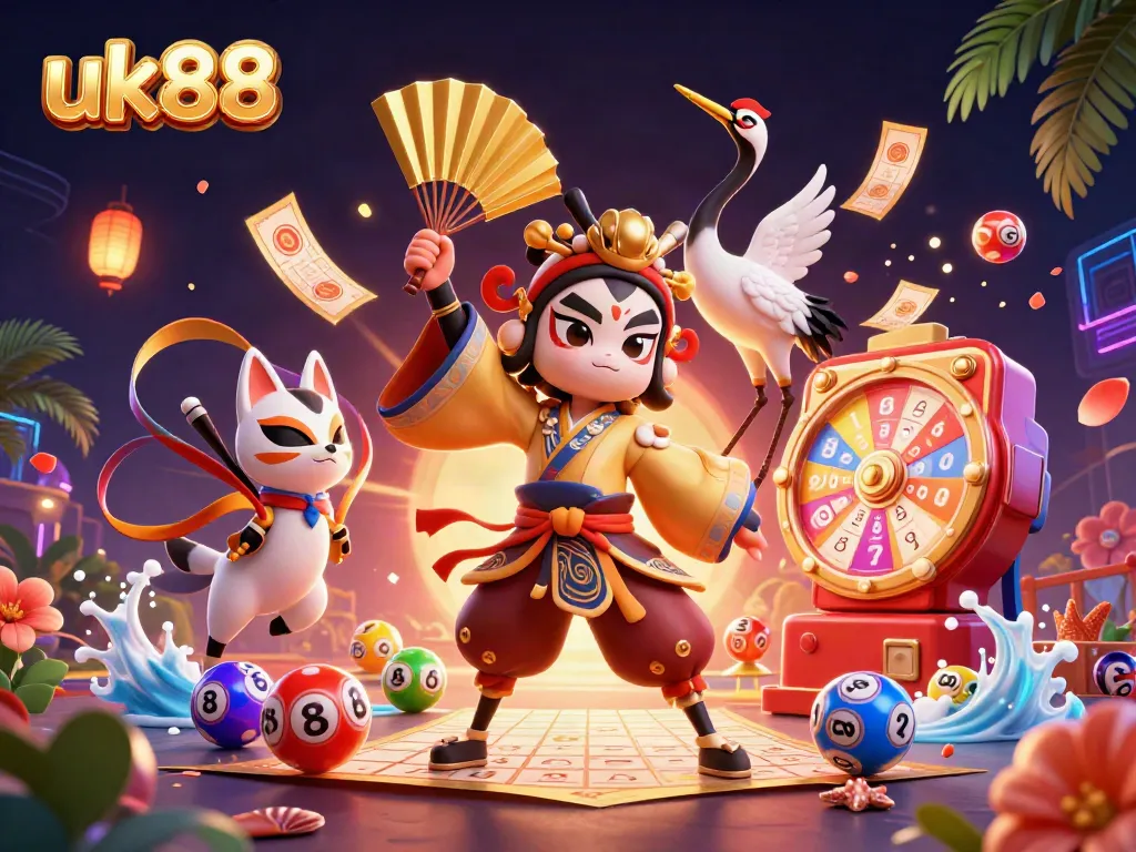 Experience exciting gameplay with uk88 featuring kabuki warrior and kitsune in a vibrant casino scene.