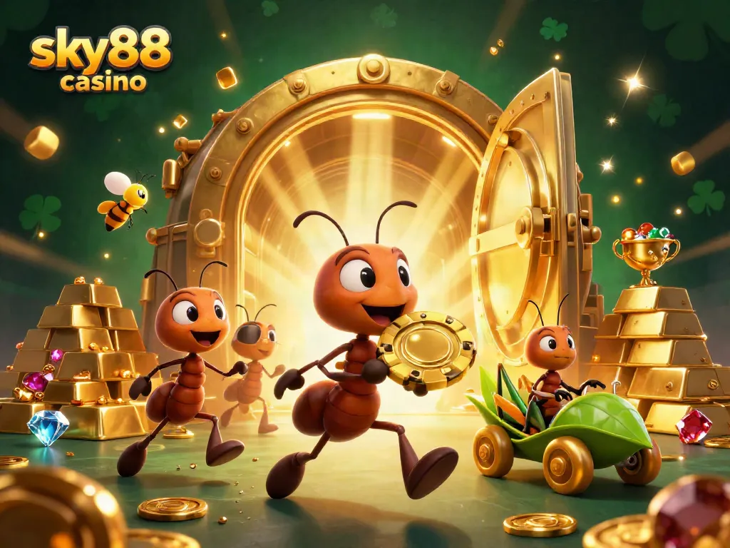 Experience thrilling gameplay at sky88 casino with engaging characters amid treasure and excitement.