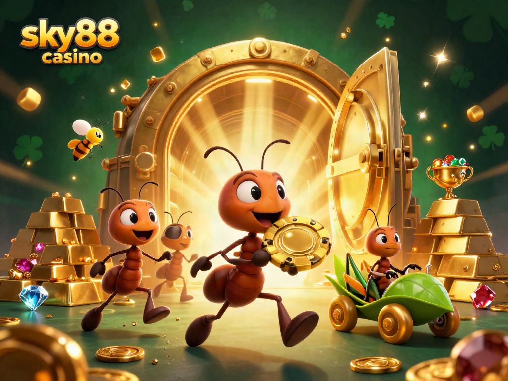 Experience thrilling gameplay at sky88 casino with engaging characters amid treasure and excitement.