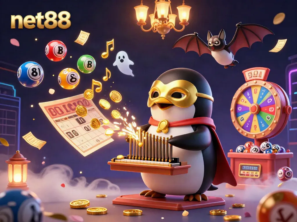 Experience the thrill of gaming with net88 as animated characters interact with vibrant lottery elements.