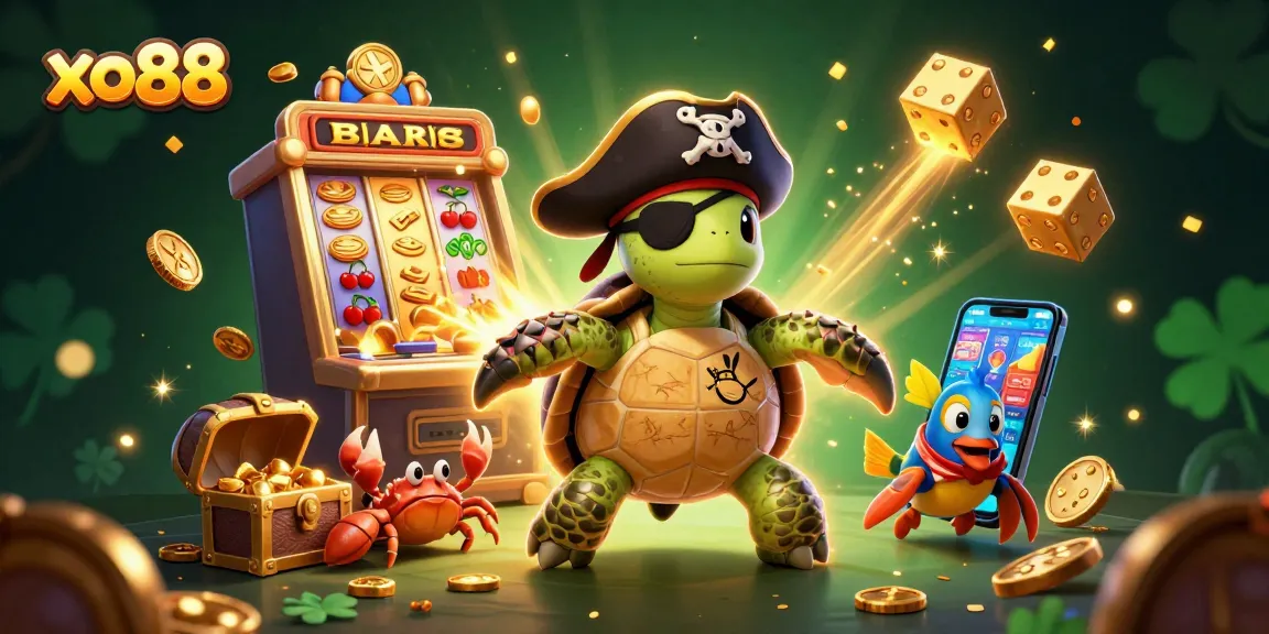 Join the thrilling adventure at xo88 with a pirate turtle amidst exciting casino elements and exploding jackpots.