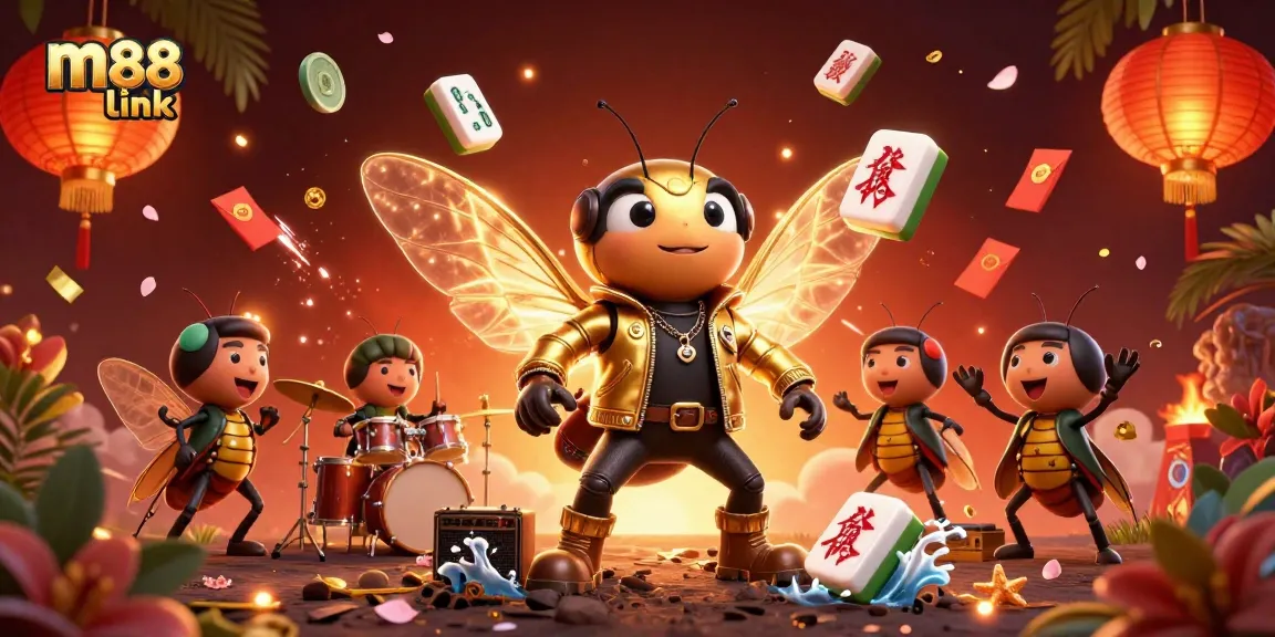 Experience m88 link in a vibrant casino-themed 3D illustration with engaging characters and gaming elements.