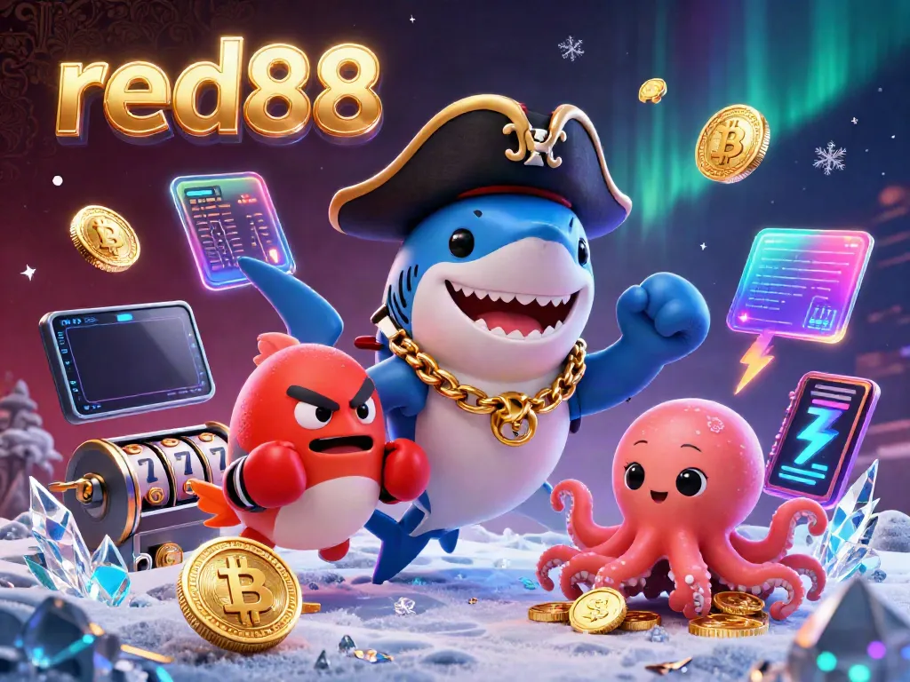 Play exciting games at red88 with vibrant characters and glowing coins in this 3D illustration.