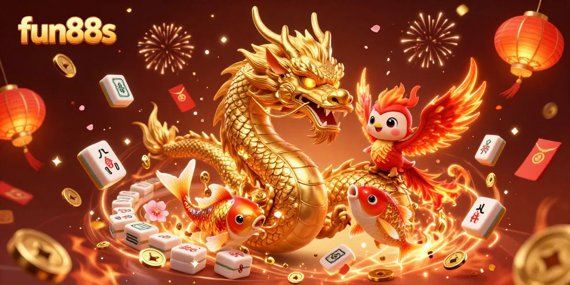 Join the fun88s adventure with a golden dragon and phoenix amidst casino magic.