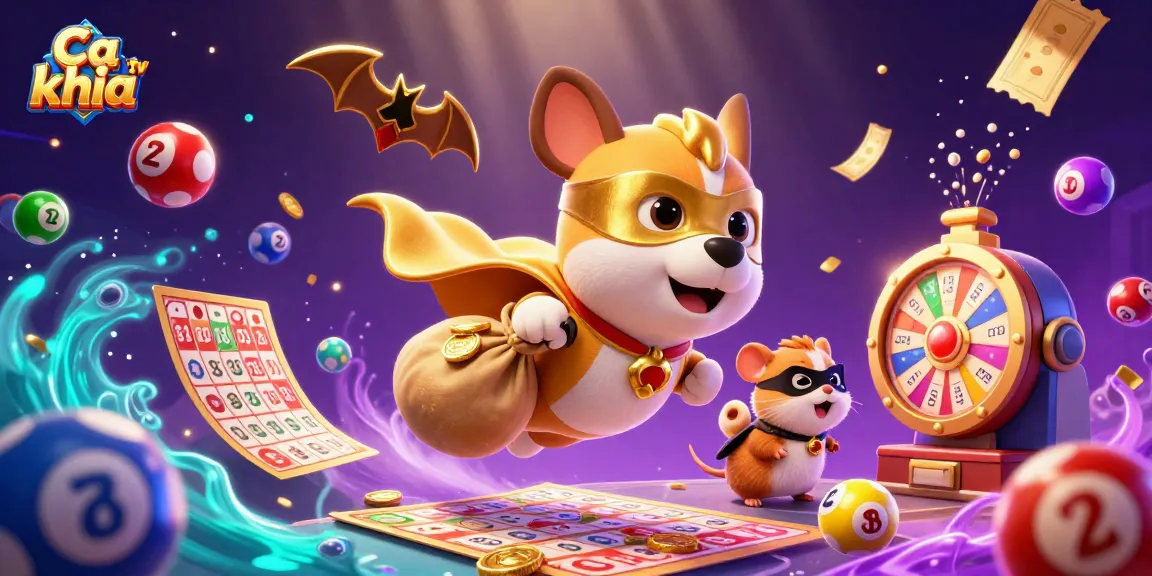 Engage with Ca khia tv's exciting gaming scene featuring a superhero dog and lottery elements.
