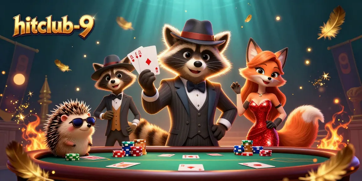 Experience hitclub-9 with lively poker action featuring charismatic animal characters and vibrant casino elements.