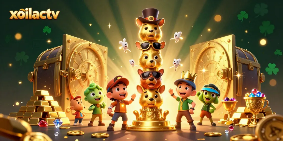 Engage with xoilactv's dynamic gambling scene showcasing vibrant totem pole and gold treasures.